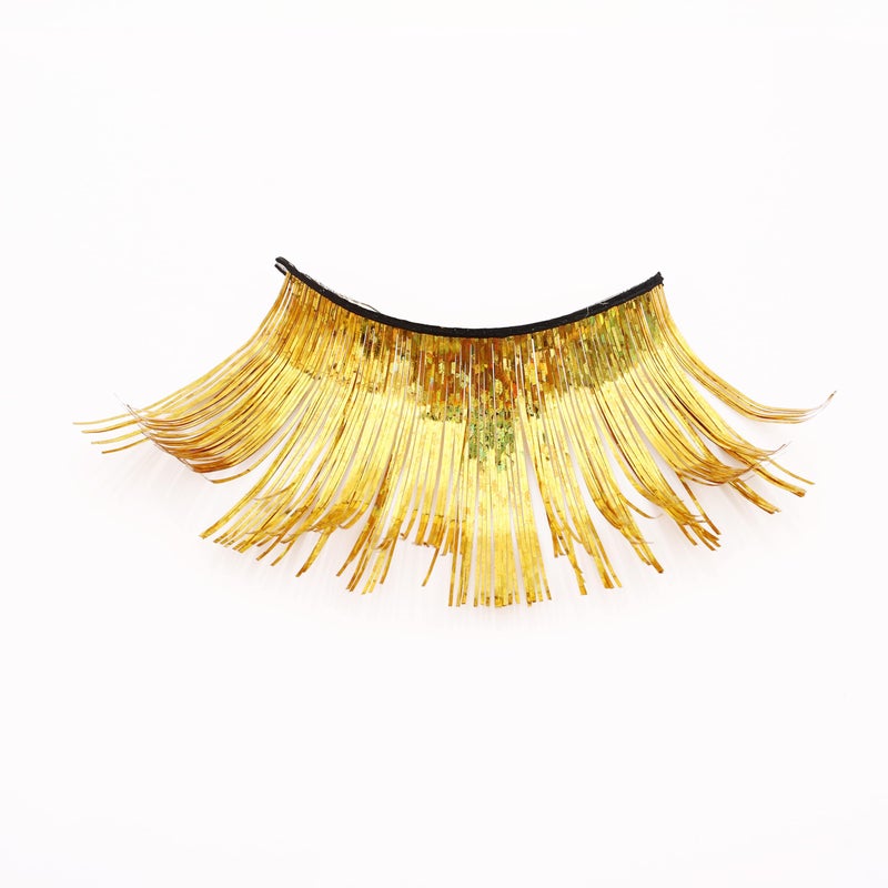 Dorisue Gold Glitter Halloween Lashes - Colorful Feather False Eyelashes for Concert & Stage Performances,Bring Dramatic Lashes,Reusable 1 Pair Sparkle False Lash for Music Tours, Festival Looks - Image 3